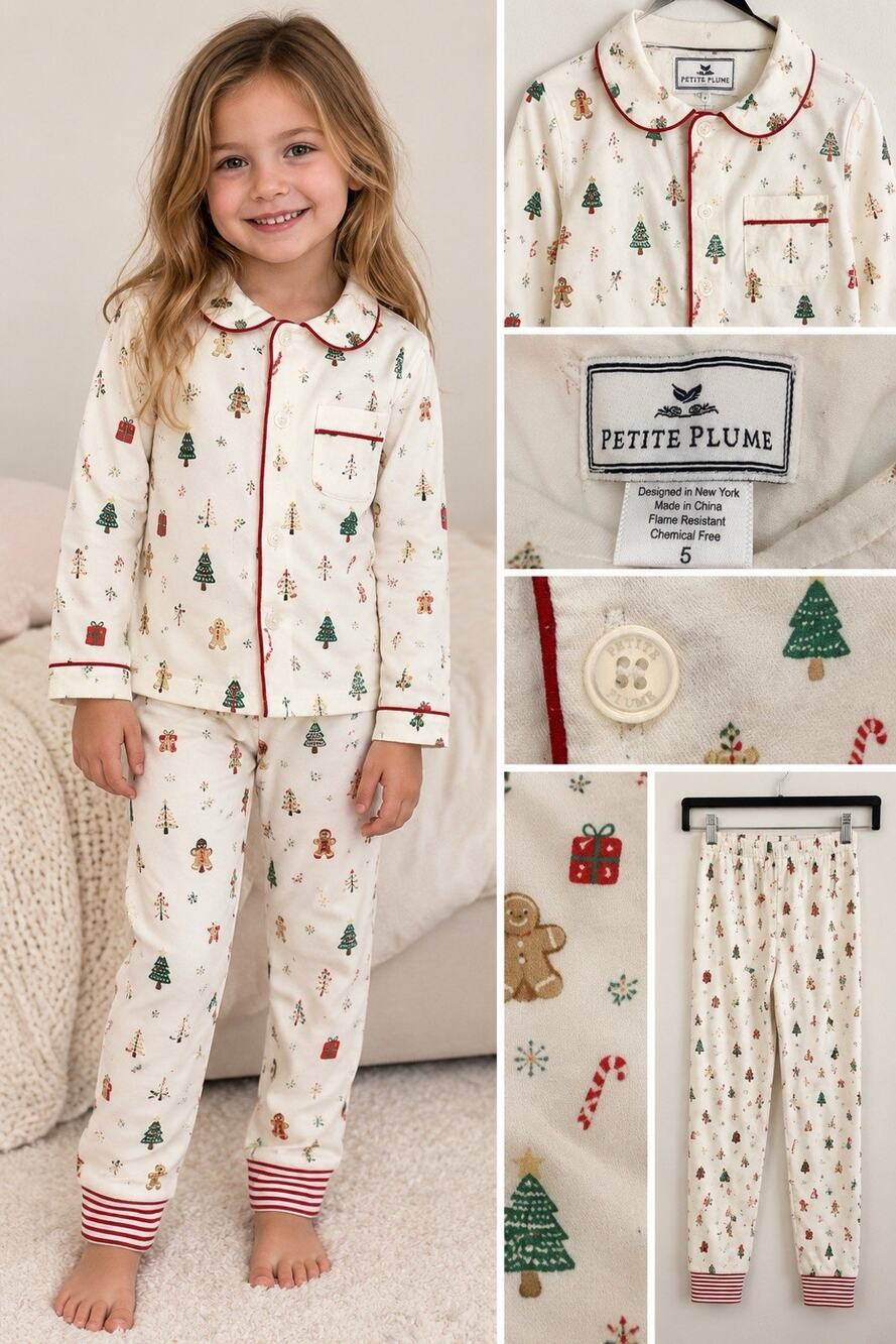 Petite Plume Girls Christmas Pajama Set Size 5 Holiday Trees Gingerbread